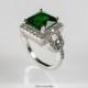 Emerald Green Ring 7 Carat Emerald Cocktail CZ Engagement Ring Vintage Emerald Halo Cubic Zirconia Statement Bridal Wedding Anniversary Ring