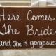 Brown and White Here Comes The Bride Wedding Sign, Wooden Ring Bearer and Flower Girl Signs