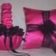 Fuchsia Hot Pink Satin With Black Lace  Flower Girl Basket And Ring Bearer Pillow Set 3