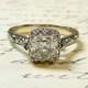 Vintage Engagement Sterling Silver Swarovski Asscher CZ Ring with Tiara Crown Bezel
