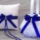 Cobalt Blue Wedding, Bridal, Flower Girl Basket and Ring Bearer Pillow Set on Ivory or White ~ Double Loop Bow & Hearts Charm ~ Allison Line