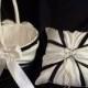 Ivory or White & Black Accent Wedding Ring Bearer Pillow Flower Girl Basket 2 Piece Set