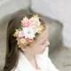 Felt Flower Headband - Peach Pink Ivory Gold - Baby Girls Womens Headband - Flower Girl Headband- Garland Headband - Wedding Hair Accessory