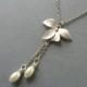 Leaf Necklace with Pearl Pendant, Mothers Day Gift, Lariat Necklace, Bridal Jewelry, Bridesmaid gift