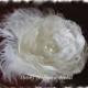 Floral Hair Comb, Bridal Flower Hair Clip, Wedding Fascinator with Pearl Beads, Crystals, Feathers, No. 1012FPCF, Wedding Hair Accessories