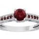 Red Garnet Engagement Ring 14K White Gold 1.15 Carat Certified Pave Set Birthstone Vintage Style Handmade