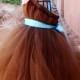 Tutu Dress, Flower Girl Dress, Chocolate Brown Tulle, Turquoise Blue Ribbon, Pink Silk Flower, Bridesmaids Dress, Portrait Dress, Wedding