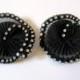 Vintage shoe clips. Black pleated fabric with rhinestones. 2"