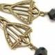 Art Deco Earrings, Vintage Swarovski Crystals, Black Dangle Earrings, Wedding Jewelry, Antiqued Goldtone, Bridesmaid Jewelry, Hawaiibeads