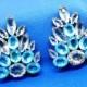 Large Blue & Clear Rhinestone Clips / Brooches, Shoe Clips Dress Clips, Bridal Jewelry Bouquet Wedding Veil Maid of Honor Bridesmaid, Prom