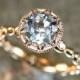 Floral Aquamarine Engagement Ring in 14k Rose Gold Diamond Pebble Ring 8x8mm Round Natural Aquamarine Ring (Bridal Set Available)