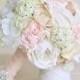Silk Bride Bouquet Classic White Cream Pink Peonies Roses (Item Number 140418) NEW ITEM
