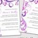 Wedding invitation templates Purple and Pink "Scroll" invitations -YOU EDIT printable invite -digital Word template/ JPG instant download