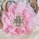 New: Reilly Collection, 2 pcs BABY PINK Soft Chiffon Ruffled Fabric Flowers w/ Rhinestones Pearls - Layered Bouquet fabric flowers