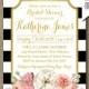 Floral with Black and White Stripe Bridal Shower Invitation - 5x7 Printable Invitation -  Black and White stripes with Floral  accent
