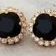 Black Swarovski stud earrings, Bridal earrings, black rhinestone stud earrings, Bridesmaid jewelry, estate studs, Crystal stud earrings,