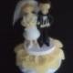 Wedding Cake Topper White Yellow  Bride and Groom