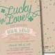 Lucky in Love St Patrick's Day Irish bridal shower invitation - green, blush and gold confetti wedding shower