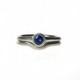 14k white gold or silver blue sapphire engagement ring and wedding band set. Simple, minimalist bezel set ring