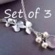 Bridesmaid Gift Jewelry Set of 3, You Choose Color, Silver Orchid Flowers with Pearls and Jewel, Bridesmaid Necklace Pearl, Bridal Party