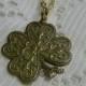 Antiqued Gold 4 Leaf Clover Necklace - LUCKY Charm - Shamrock - Irish Jewelry - Irish Wedding