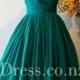 Modest Sleeveless Emerald V Neck Pleated Short Prom Dress