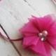 magenta fuchsia tulle flower with rhinestone and pearls - newborn baby girl headband - flower girl - baby shower gift - photography prop