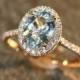 Halo Diamond and Aquamarine Engagement Ring in 14k Rose Gold 9x7mm Oval Aquamarine Pave Diamond Wedding Ring (Other Metals Available)
