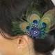 Peacock Hair Accessories - Peacock Feather Clip - Navy Boho Flower Feather Peacock Wedding