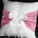 Rose Pink Accent  White or Ivory Wedding Ring Bearer Pillow