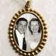 Wedding Bouquet Memorial Photo Charm #15, CUSTOM Golden Brass Oval Beaded Bridal Keepsake