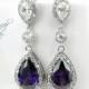 Amethyst Purple Bridal Earrings Sparkly Cubic Zirconia Teardrop Earring Plum Dark Purple Wedding Jewelry Sterling Silver February Birthstone