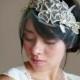 Bridal head band wedding head piece hair clip and detachable mini tulle veil Ivory leaves pearls head dress - CLARA LUCIA