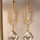 Vintage Art Deco Clear Rhinestone Gold Dangle Earrings, Long 1920s Bridal Earrings, Flapper Great Gatsby Wedding Jewelry Bridesmaids Gift