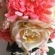 Reserved listing Wedding Bouquet Bridal Silk flowers PEACH CORAL CREAM Ivory 16pc Package bridal arrangements