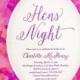 modern glam bachelorette party invitation, purple glitter hens party invite, violet magenta pink watercolor, printable hens night invite s81