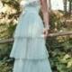 Lace Bohemian Wedding Dress Boho Bridal Dress Long Wedding Gown Minty Pale Blue Wedding Dress - Handmade By SuzannaM Designs