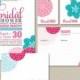 Printable Bridal Shower Invitation Party Pack - Pretty Modern Flower Design in Pink & Aqua (PP32)