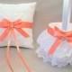 Coral, Wedding, Bridal, Flower Girl Basket and Ring Bearer Pillow Set on Ivory or White ~ Double Loop Bow & Hearts Charm ~ Allison Line