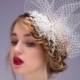 Glamour wedding headpiece, Birdcage veil hair clip,  Bridal pearl rhinestone tiara, Bridal floral fascinator headband,