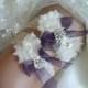 White Lace Wedding Garter Belts, Ivory Lace Bridal Garter Set, Keepsake Garter, Plum Purple Shabby Chic Garter, Rhinestone Wedding Garter