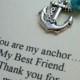 Anchor Bridesmaids Gift Necklace, Free Personalized Card Jewelry Box. Other Pearl Color Available.
