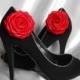 Handmade rose shoe clips in red