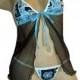 NCAA North Carolina Tar Heels Lingerie Negligee Babydoll Sexy Teddy Set with Matching G-String Thong Panty