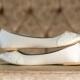 Wedding Shoes - Ivory Wedding Shoes/Wedding Ballet Flats, Ivory Flats, Ivory Satin Flats with Ivory Lace. US Size 8