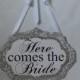 Rhinestone Here Comes the Bride sign_ Custom sign made to order_silver, grey, glitter sign, ring bearer sign, bridal party sign, ceremony