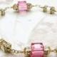 Gold Pink Cube Bracelet, Champagne, Swarovski Crystal, Gold Filled, Wedding, Bridal Party, Bridesmaid, Handmade Jewelry October Birthday