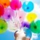 Balloons, Baker's Twine, And Handmade Tissue Tassel Bouquet Kit And Set In Mixed Neon Rainbow Party Colors