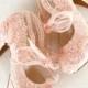 Blush Embroidered Lace Bridal Shoes With Ribbons,5"heels - Romantic Pink Bridesmaids Shoes