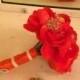 Vivid Orange Wedding Bouquet with Brooches, Dragonfly Free Groom Boutonniere